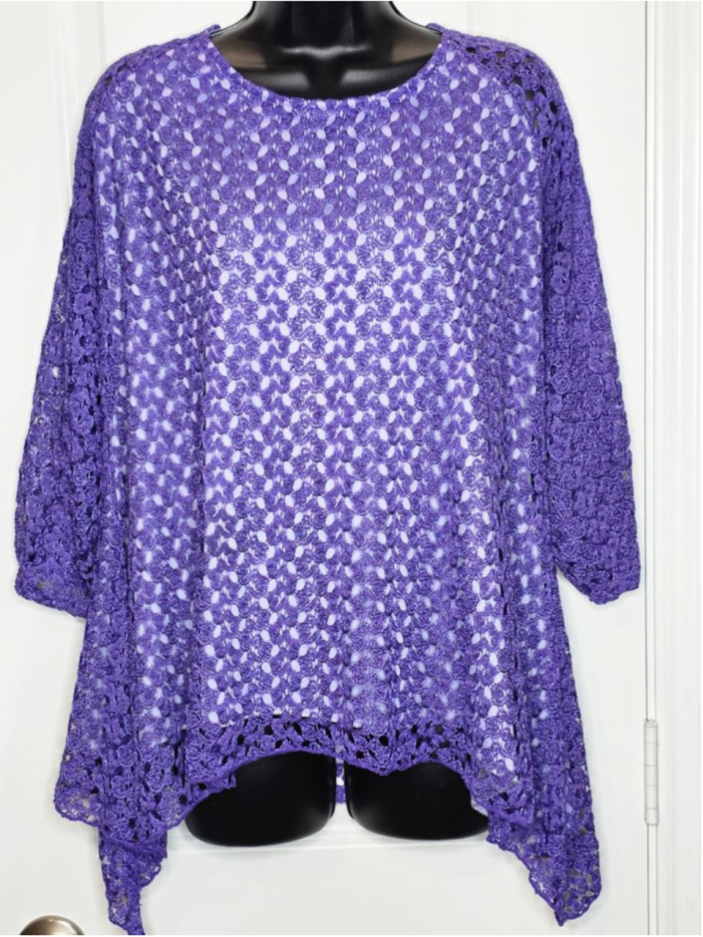 Dressbarn Purple Crochet Tunic Top Women's Plus Size 1X - Picture 2 of 5